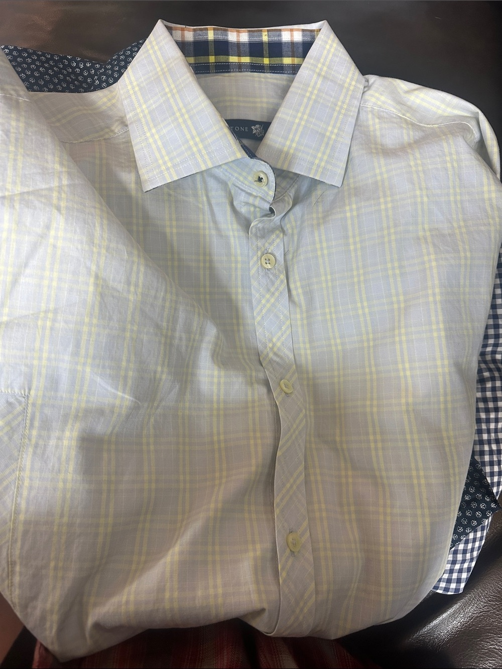 Stone Rose Light Blue and Yellow Plaid Dress Shirt